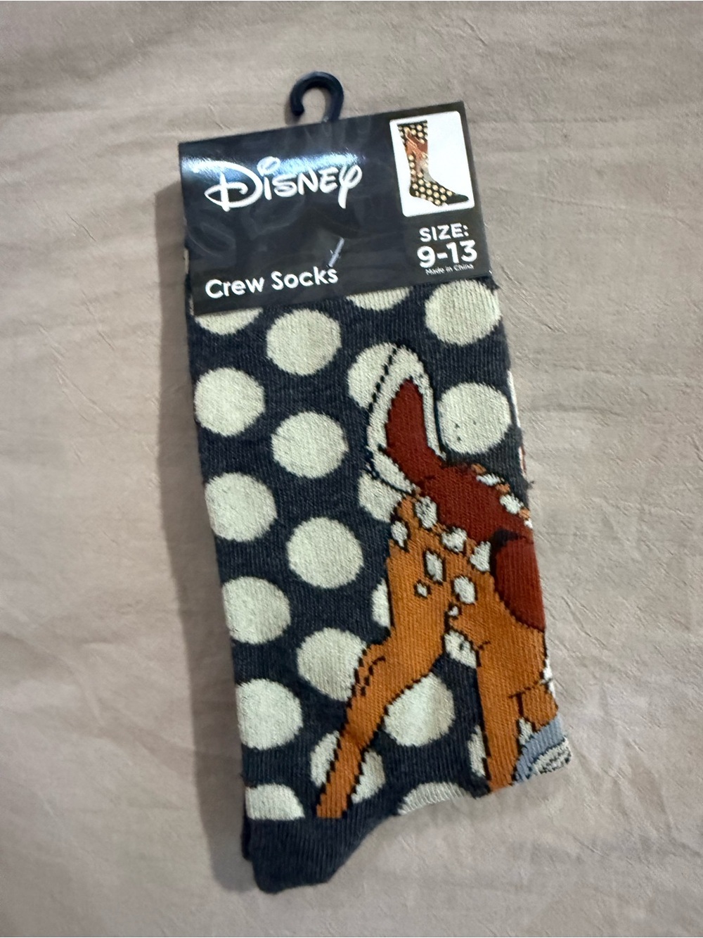 Disney Bambi Polka Dot Crew Socks - Gray, Cream & Brown